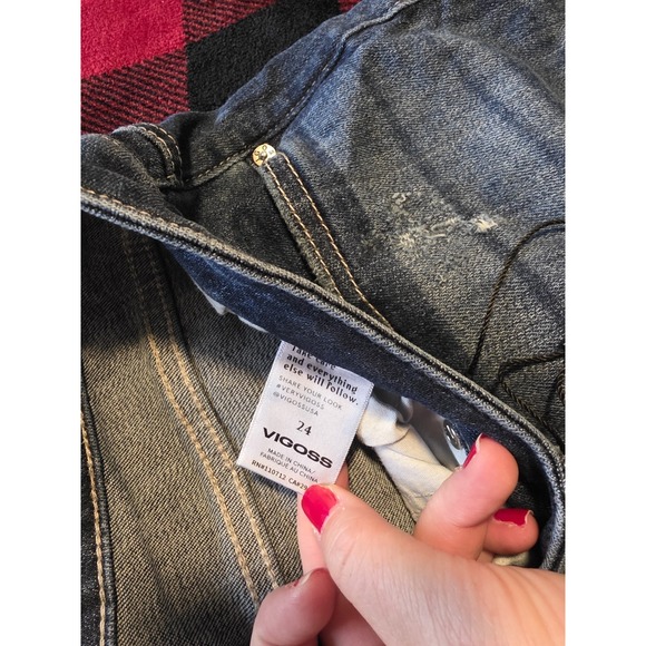 Vigoss Womens 24x26 Blue Distressed Relaxed Tapered Boyfriend Denim Jeans - Picture 5 of 11